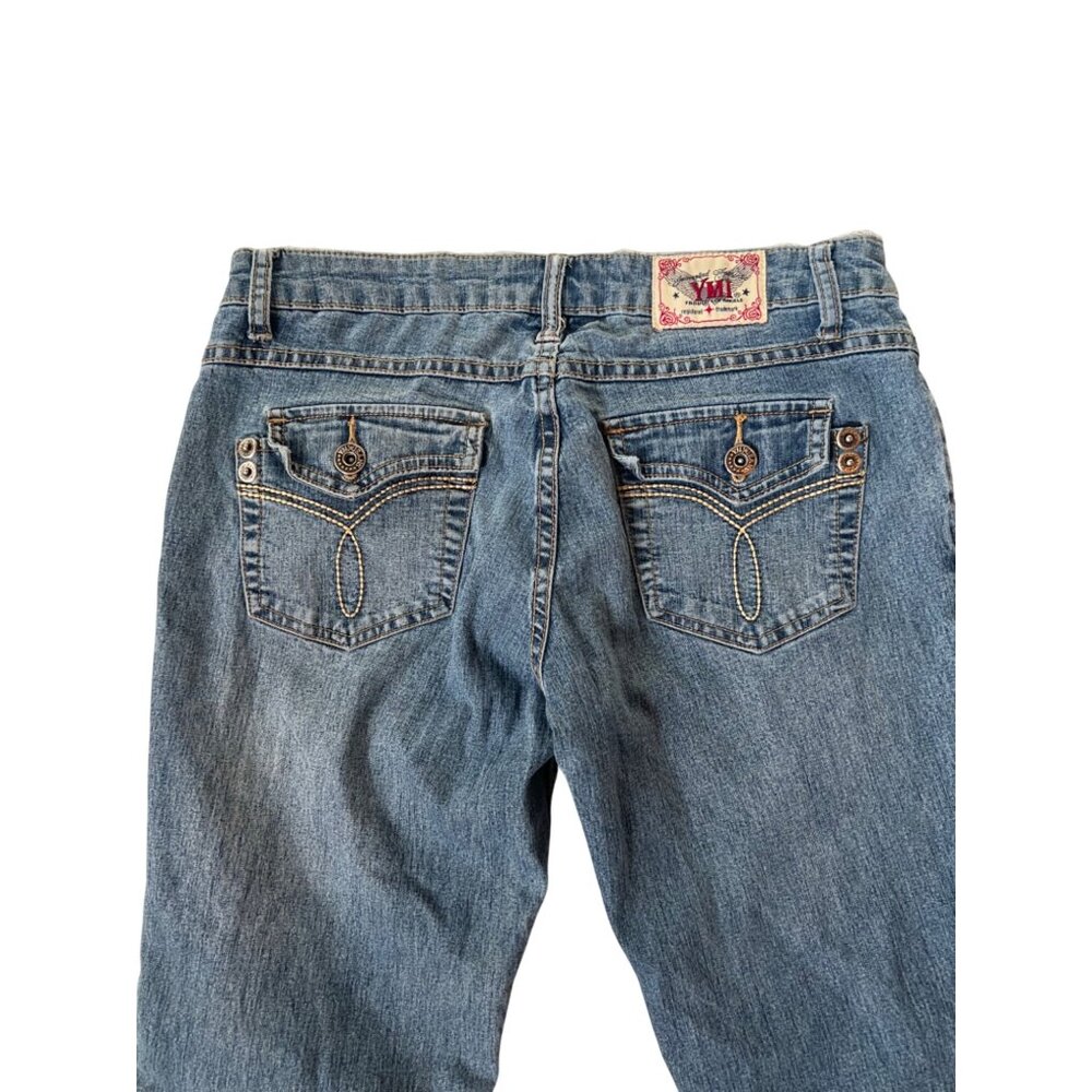 Vintage YMI Denim Jeans Embroidered Pockets Women's Size 5 Medium Wash Y2K